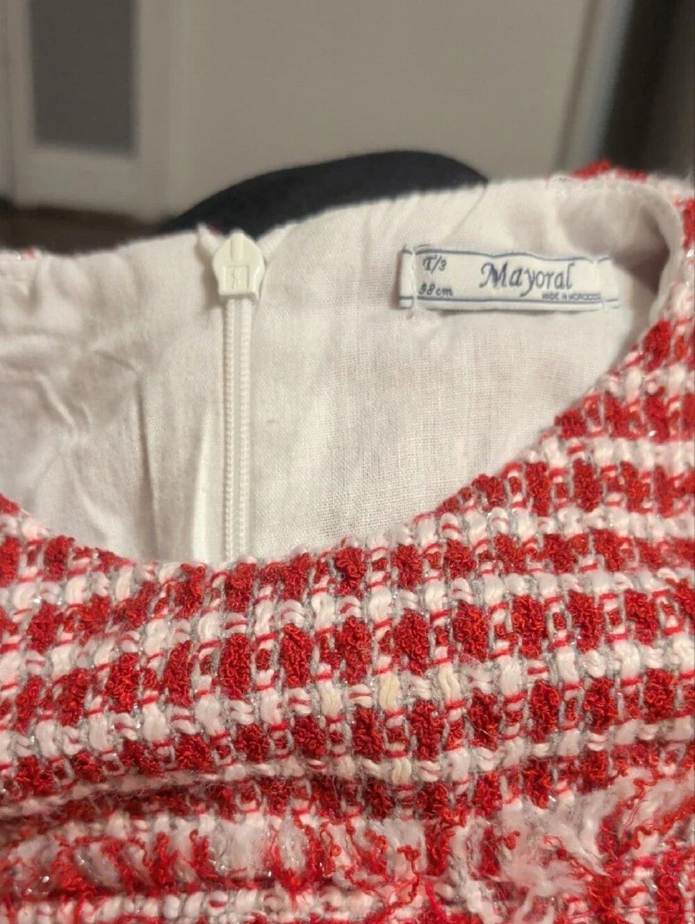 Mayoral Red and White Check Tweed Dress White Petticoat Lining